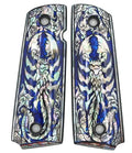 1911 Pistol Grips with Blue Mother of Pearl Art Works - Full Size Fits Colt Kimber Springfield Remington Taurus
