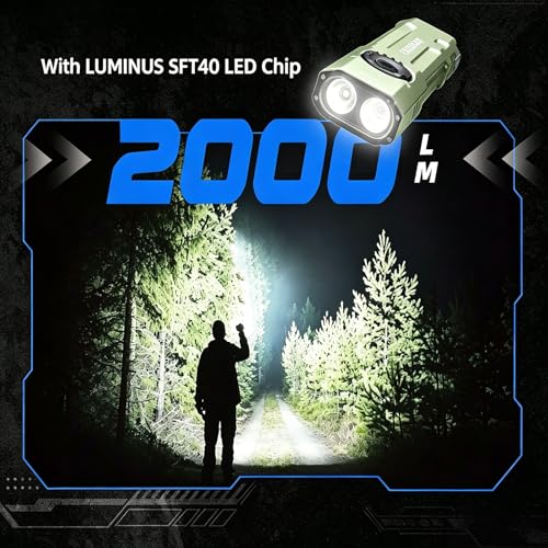 Green 2000LM Tactical E26 Flat Flashlight with UV and Green LED Model, 165m Beam