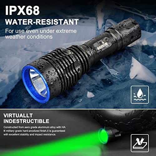 ANEKIM UC20 Green Hunting Flashlight Kit - 2000 Lumens Long-Range Tactical Light with Rail Mount