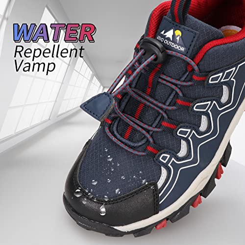 Kids Hiking Shoes Waterproof Slip-Resistant Outdoor Trekking Sneakers - Big Kid Navy Blue Red 3.5