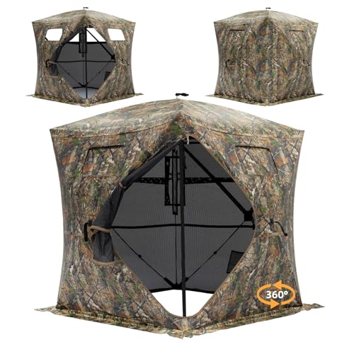 3-4 Person 360° See-Through Hunting Blind with Large Diamond-Shaped Door - Portable Ground Blind with Mud Flap