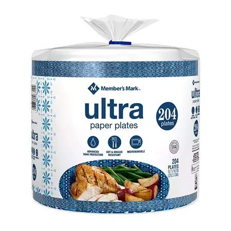 Ultra Dinner Paper Plates 10 Inch Pack of 204 - Microwavable & Grease-Resistant