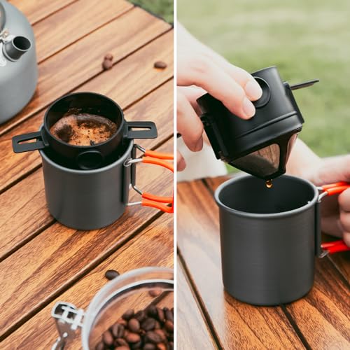 Camping Coffee Pot Set 1.2L with Mug & Filter for Outdoor Brewing