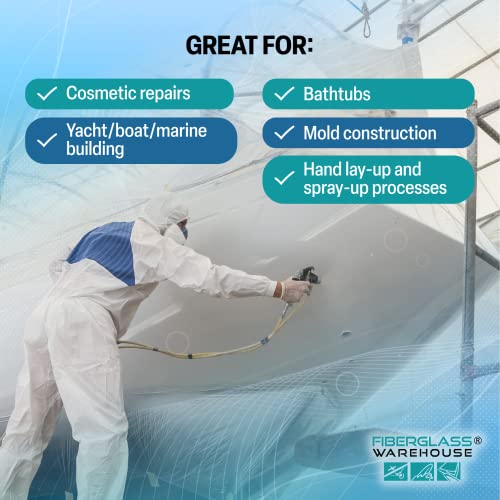 Fiberglass Warehouse White Gel Coat - 1 Gallon, No Wax, Easy Application with Catalyst