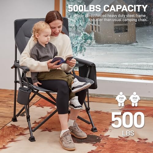 Ever Advanced Grey Oversized Folding Camping Chair with Lumbar Support, Heavy Duty, Portable