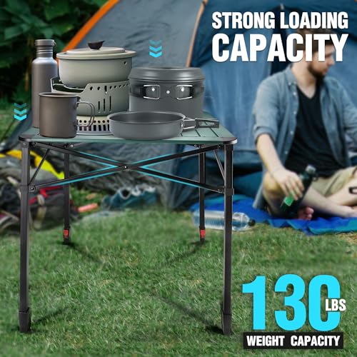 Green Portable Aluminum Camping Table - Folding Square Outdoor Table