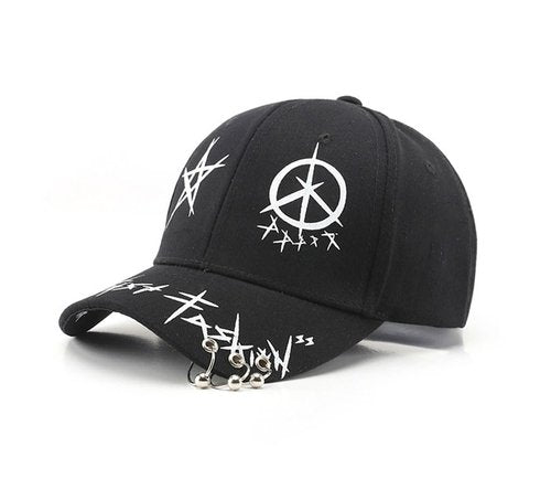 Unisex Black & White Baseball Cap-Hip Hop, Gothic, Punk Rock Streetwear Snapback Hat-Adjustable Funny Hat (Black with Rings)