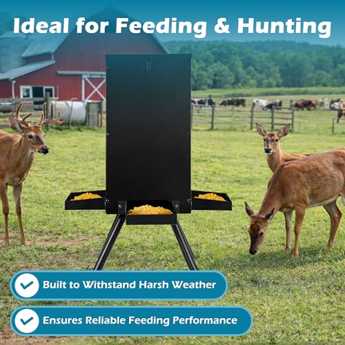 Heavy-Duty Galvanized Deer Feeder 60-70 lbs Weatherproof with 4 Feeding Trays - Black
