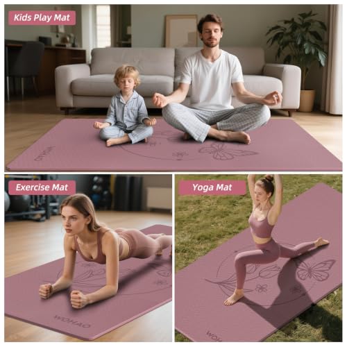 Large 76x40 Inch Pink Butterfly Flower Yoga Mat - Extra Thick Non-Slip Exercise Mat