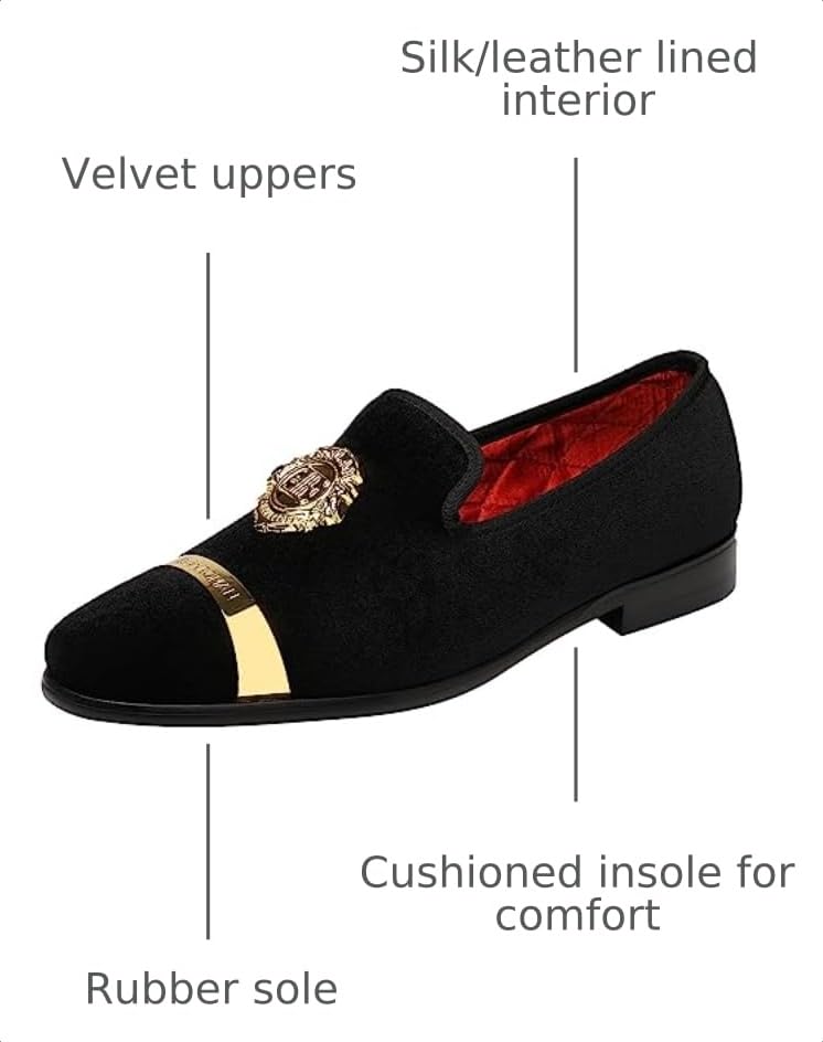 Men's Velvet Loafers Dress Shoes for Wedding Prom - Black 10