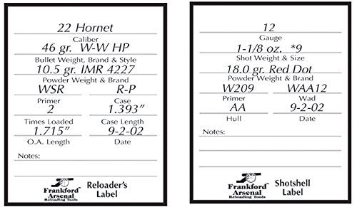 Frankford Arsenal Adhesive Shotgun Pistol and Rifle Reloader's Labels for Ammo Boxes and Storage Bins - 100 Pack white