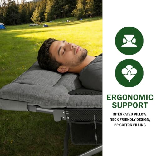 Mopaicot Adjustable Camping Cot for Adults - Foldable Bed with Headrest