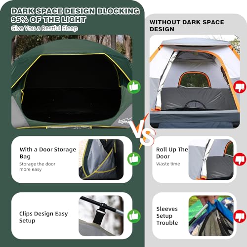 Dark Green 4-Person Blackout Camping Tent with Rainfly – Spacious Dome Design