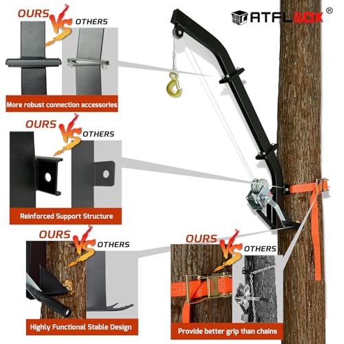 Atflbox Tree-Mounted Game Hoist with Winch & Ratchet Strap — Heavy-Duty Hunting Lifter up to 500 lbs