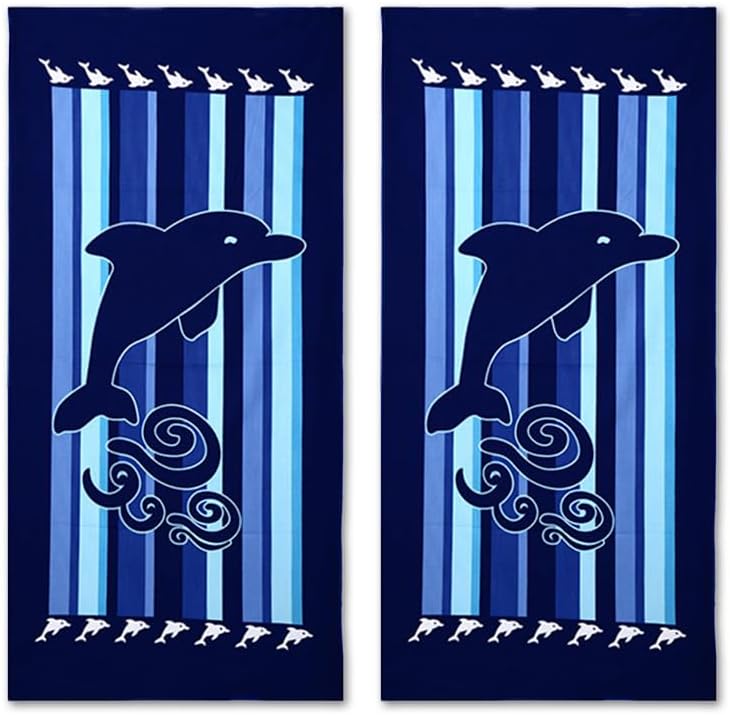 Skiennix Microfiber Beach Towels - Quick Dry & Sand Proof, 30"x60", Dolphin Design (2-Pack)