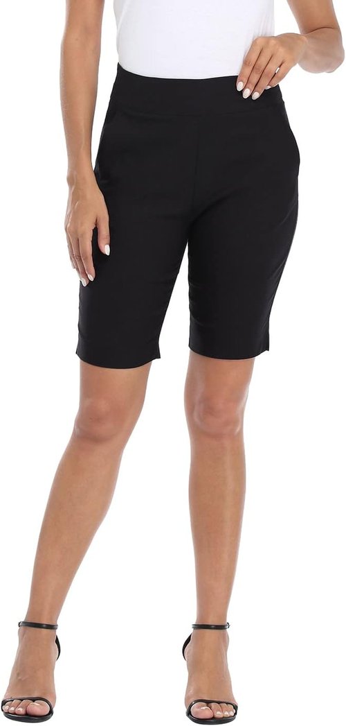 HDE Women's Bermuda Shorts - Mid Rise Design with Pockets | 10" Inseam for Comfort