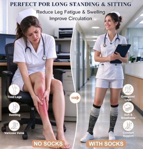 Copper Compression Socks for Men Women 20-30 mmHg Knee High Socks XX-Large Multicoloured