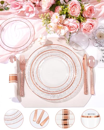Ciaell 350 Piece Rose Gold Plastic Plates Party Set for Weddings & Events