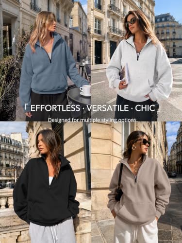 Black Medium Quarter Zip Sweatshirt for Women - Workout Hoodies