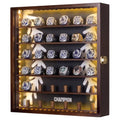 Wooden Championship Ring Display Case with LED Lights, Wall Mount, Holds 36 Rings