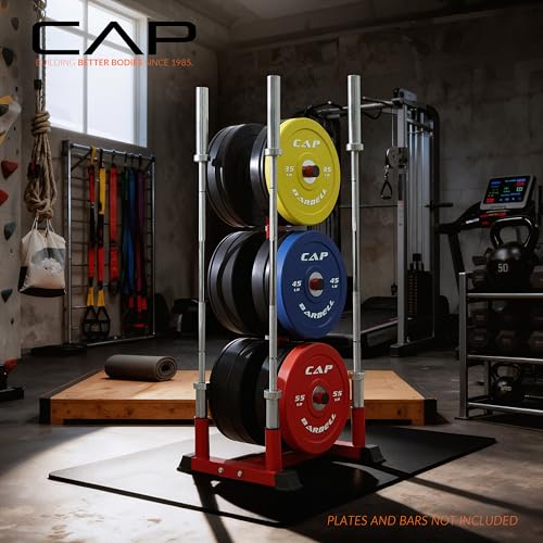 CAP Olympic Bumper Plate Tree Rack with 4 Barbell Holders - Heavy-Duty Steel Black 6-Post