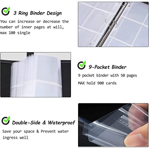 Soccer Card Binder with 9 Pockets & Removable Sleeves - Holds 900 Cards