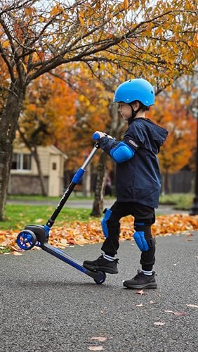Nattork Kids Blue Scooter for Ages 3-8, 4-Height Adjustable, Light-Up 3-Wheels, Foldable, Lean-to-Steer, 120LB Capacity
