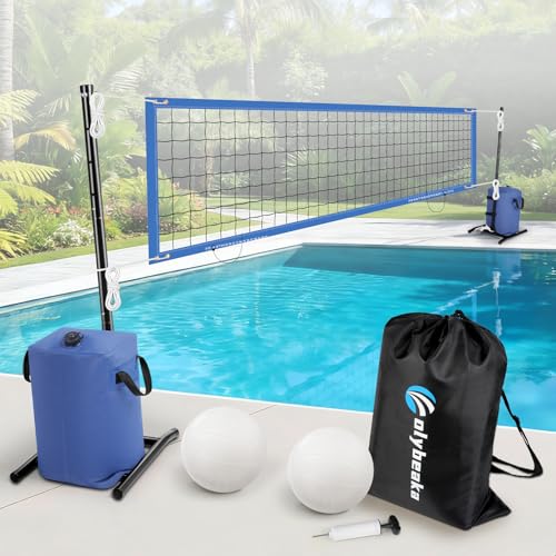 Olybeaka Blue Pool Volleyball Net Set, 30ft Adjustable & Heavy-Duty for Inground Pools