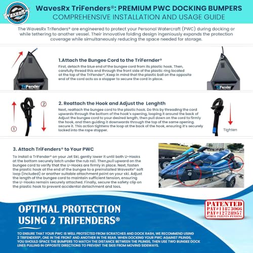 Orca Black WAVESRX PWC Fender Bumper & Soft Loop Cleats for Jet Ski Docking