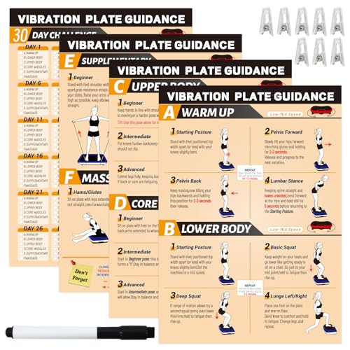 Yellow 11.8x16.5 Inch Vibration Plate Workout Poster Set - 3 Exercise Charts & 30-Day Planner