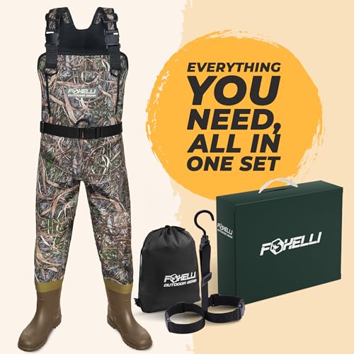 Kids Waterproof Neoprene Chest Waders with Boots - Camo, 12-13