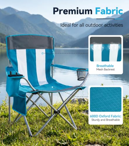 JTSIOV 2-Pack Lightweight Folding Camping Chairs with Cooler Bag, Mesh Backrest & Cup Holder