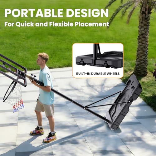 Black Portable Basketball Hoop for Kids & Teens - Adjustable Height 4.1-8.5 ft, 32'' Shatterproof Backboard, Fillable Base