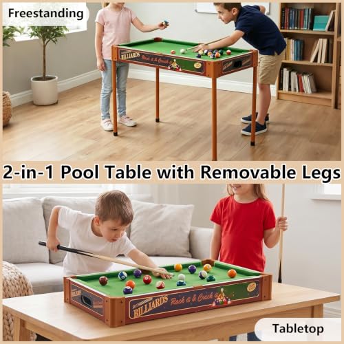 Raykeep 32-inch Green Mini Pool Table 2-in-1 Tabletop & Floor Billiard Game