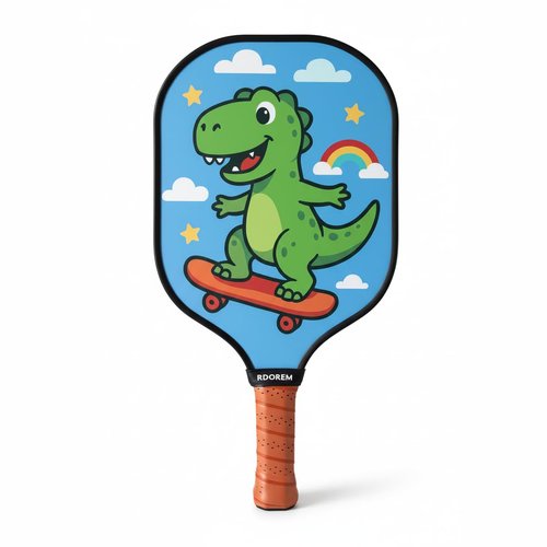 Kids Pickleball Paddle - Lightweight & Durable with Large Sweet Spot - Cute Pickleball Paddle Gift for Toddler & Youth Players - Skateboard Dino
