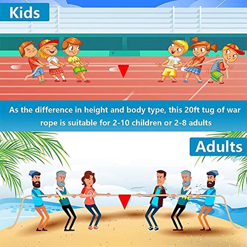 Kids & Adult Tug of War Rope 25FT with Flag, Durable Outdoor Play Equipment - Blue