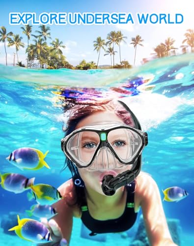 Kids Snorkel Mask Set with Dry Top Snorkel - Panoramic View, Anti-Fog, Leak-Free