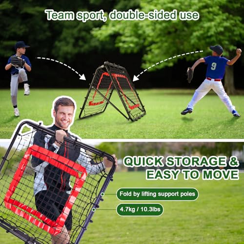 BaseGoal Dual-Sided Baseball Softball Rebounder Net 33.5x33.5 Inches, Black