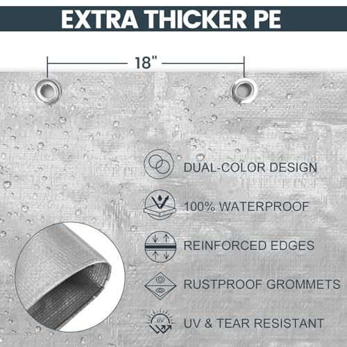 Heavy Duty Waterproof Tarp Cover 8x10 ft Blue 5.5 Mil UV Resistant Reinforced Corners