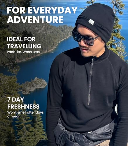 Men's Merino.tech Black Large Half Zip Merino Wool Sweater - Thermal Base Layer