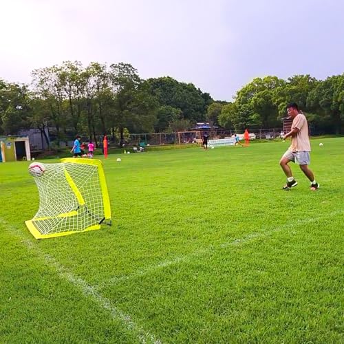 Kids Soccer Goal 4x3ft with Carry Bag - Yellow & Green Portable Practice Net