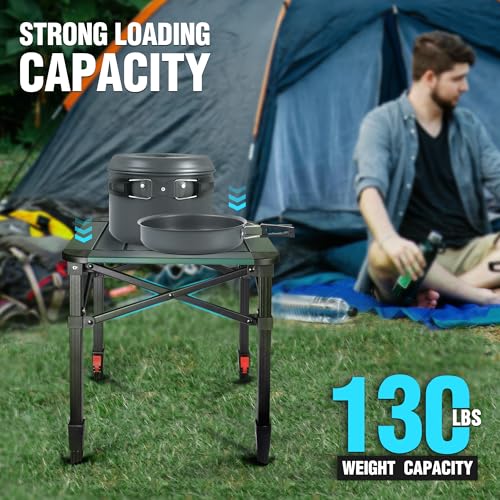 Green Portable Aluminum Camping Square Table - Small Folding Outdoor Table