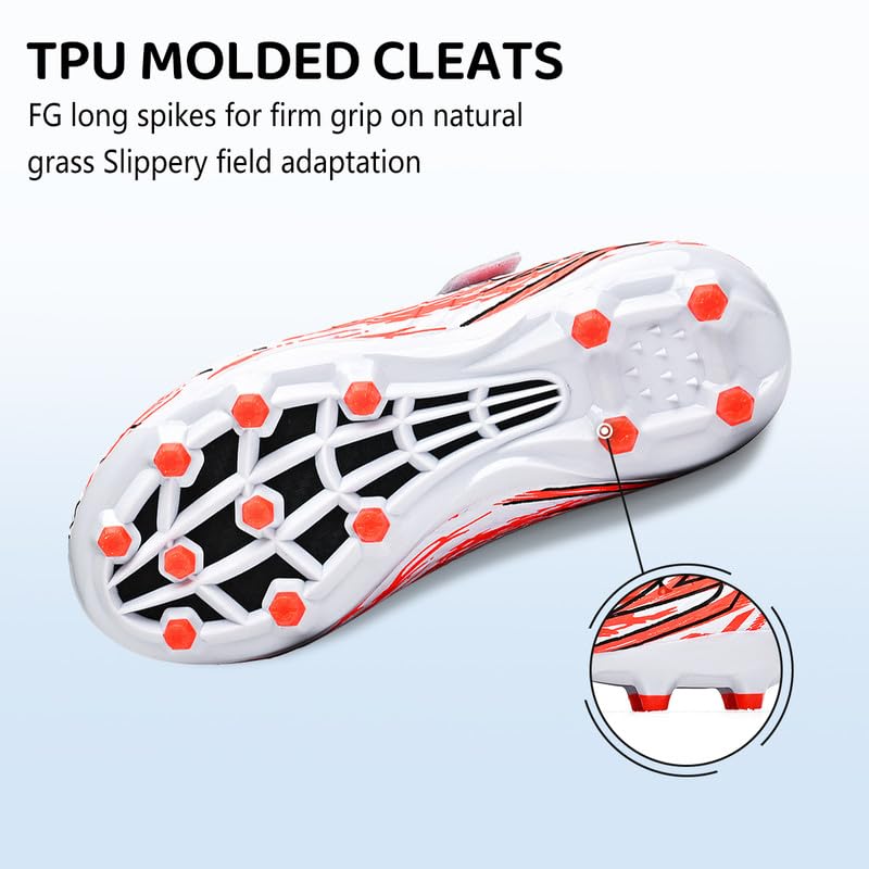 Soccer Cleats for Boys Girls Youth Big Kid White - Firm Ground Outdoor Football Shoes