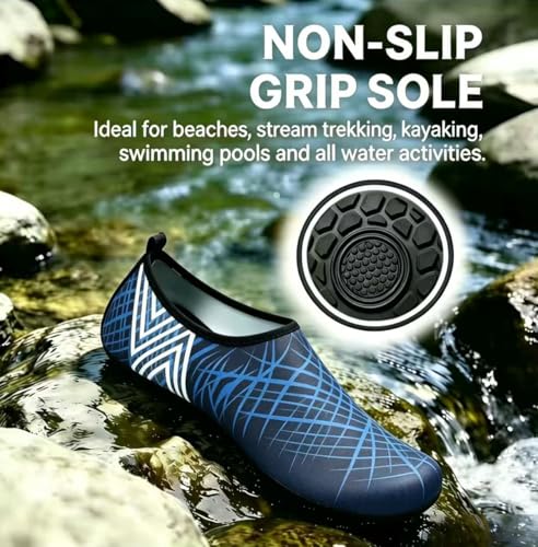 Water Shoes for Women Men Quick-Dry Non-Slip Aqua Socks Blue Chevron 13-14 3X-Wide