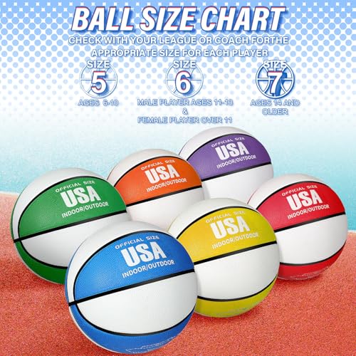 Lenwen Size 5 12-Pack Rubber Basketballs with Pumps - Indoor & Outdoor Training