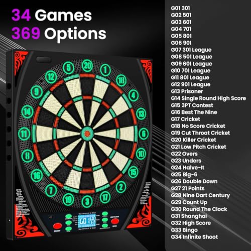 Beige Soft Tip Electronic Dart Board for Adults, 34 Games, Voice & LED Prompts