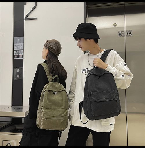 KAOBIO Canvas Backpack for Women Men Vintage Aesthetic Bags Travel Daypack Boho Hippie Grunge Backpack (Black)