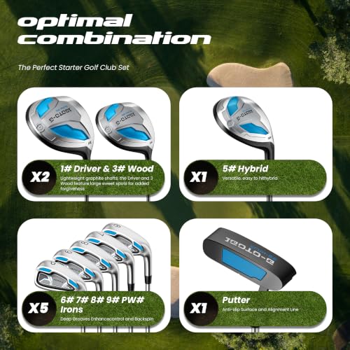 Right Hand Men's Blue Golf Clubs Set - Complete 11-Piece Golf Club Set with Stand Bag