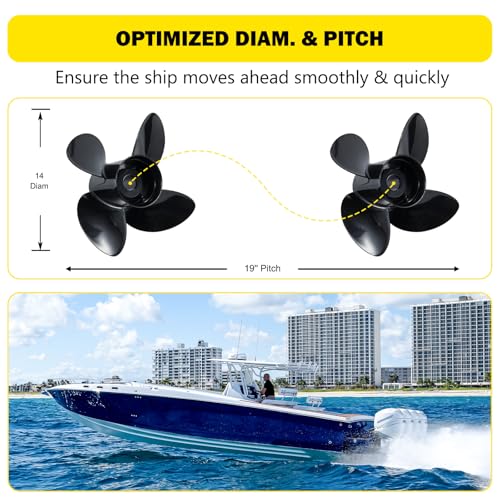 14 Inch Aluminum Boat Propeller for Mercury 135-300HP - Right Rotation, 19 Pitch