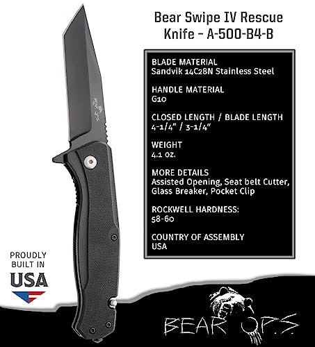 Bear Swipe® V Rescue Folding Pocket Knife with Sandvik Steel Blade